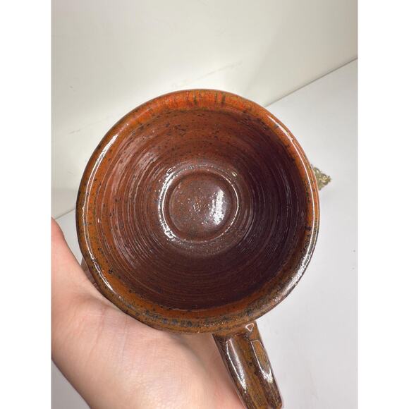Signed Pottery mug, wide handle, brown, wheel thrown pottery, glazed, non-toxic - Picture 4 of 10